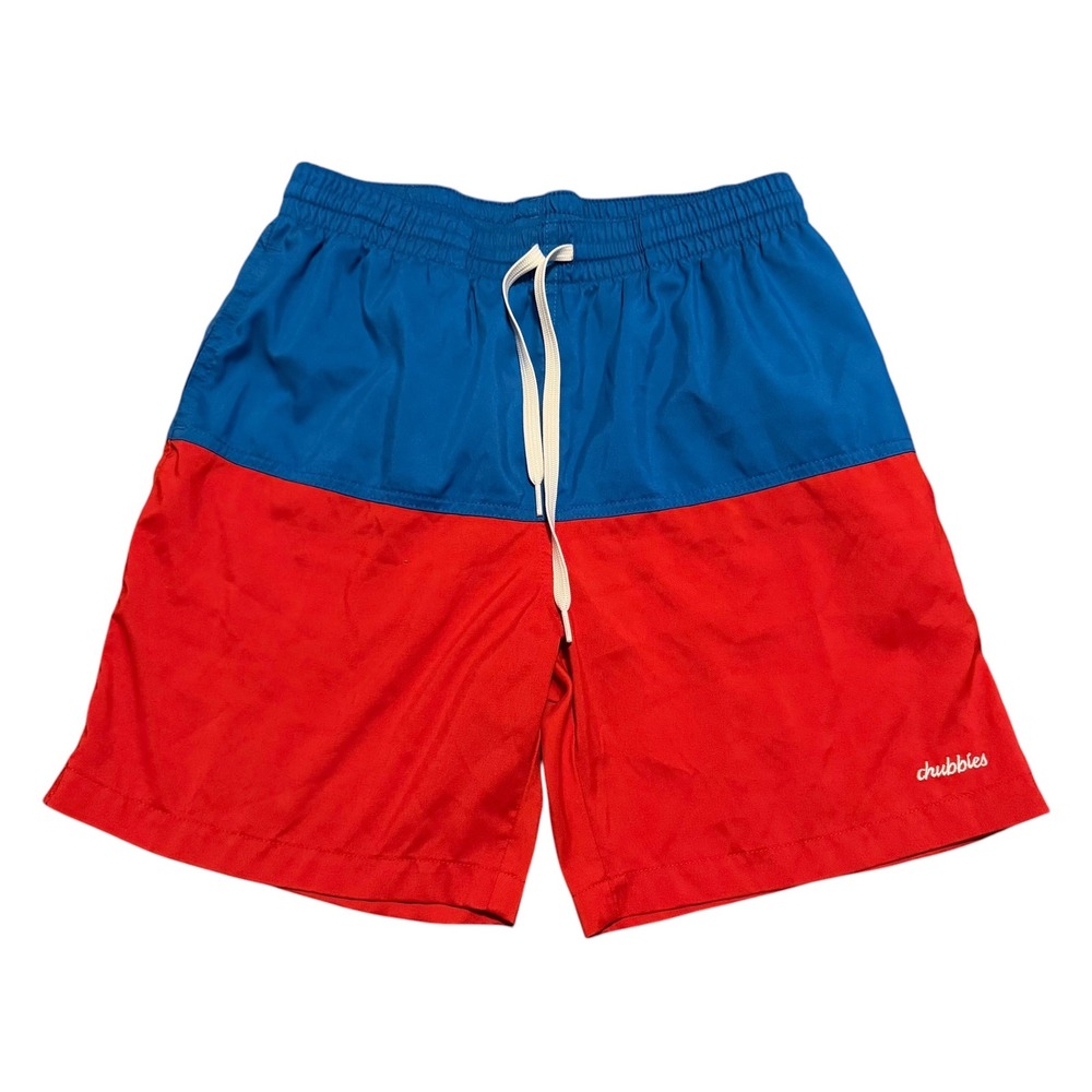 Chubbies Mens Medium Swim Trunks Red Blue Colorblock Mesh Lined Board Shorts USA